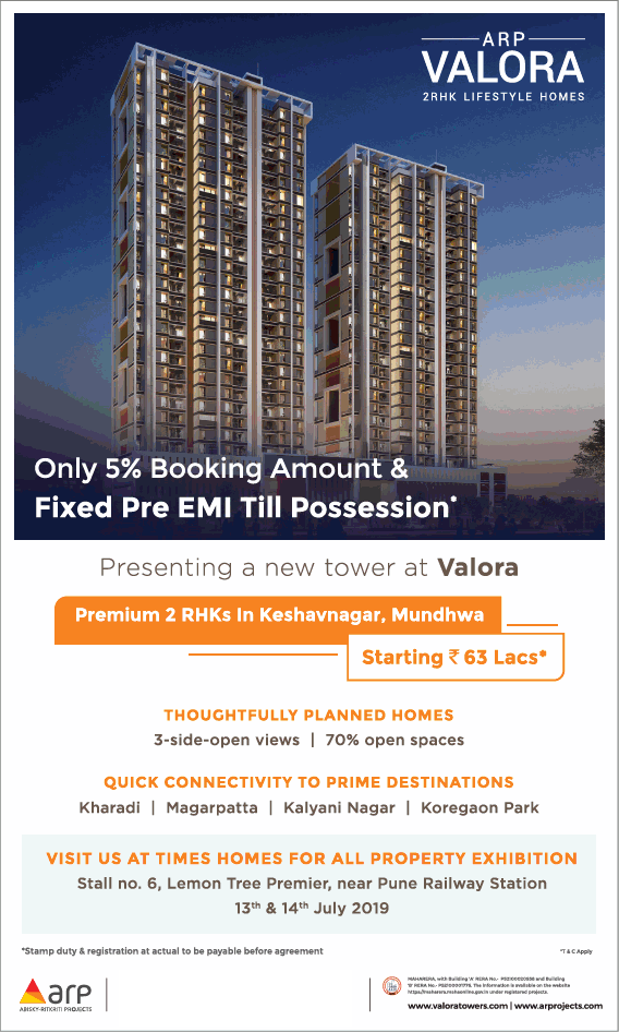 Only 5% booking amount and fixed pre EMI till possession at ARP Valora Towers, Pune